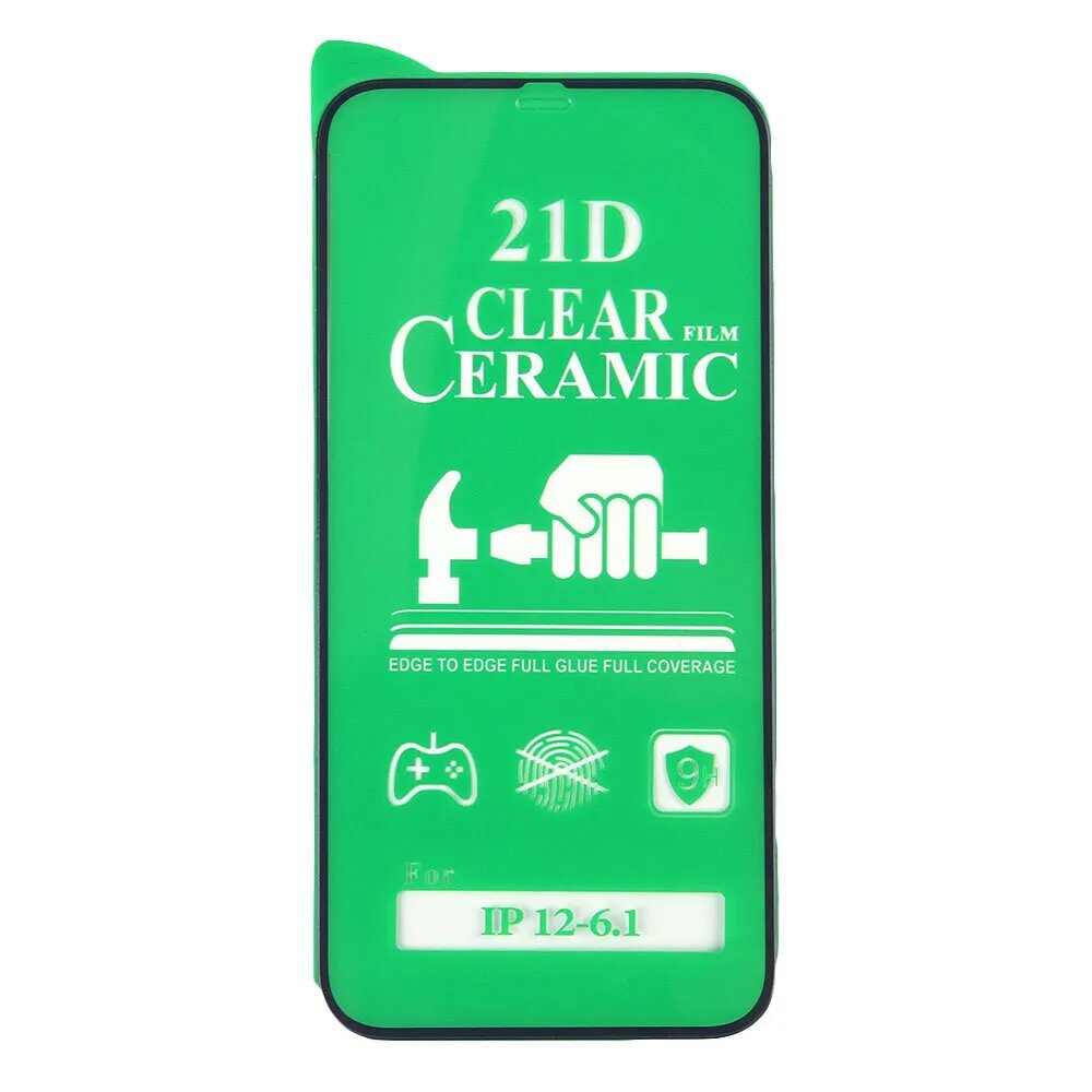 Керамическое гибкое стекло для Apple iPhone 12 / 12 Pro полный клей ( черная рамка)