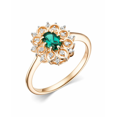 moonka кольцо из золота с изумрудом в асимметричной закрепке и россыпью бриллиантов Кольцо Dewi, красное золото, 585 проба, изумруд, бриллиант, размер 17, золотой, зеленый
