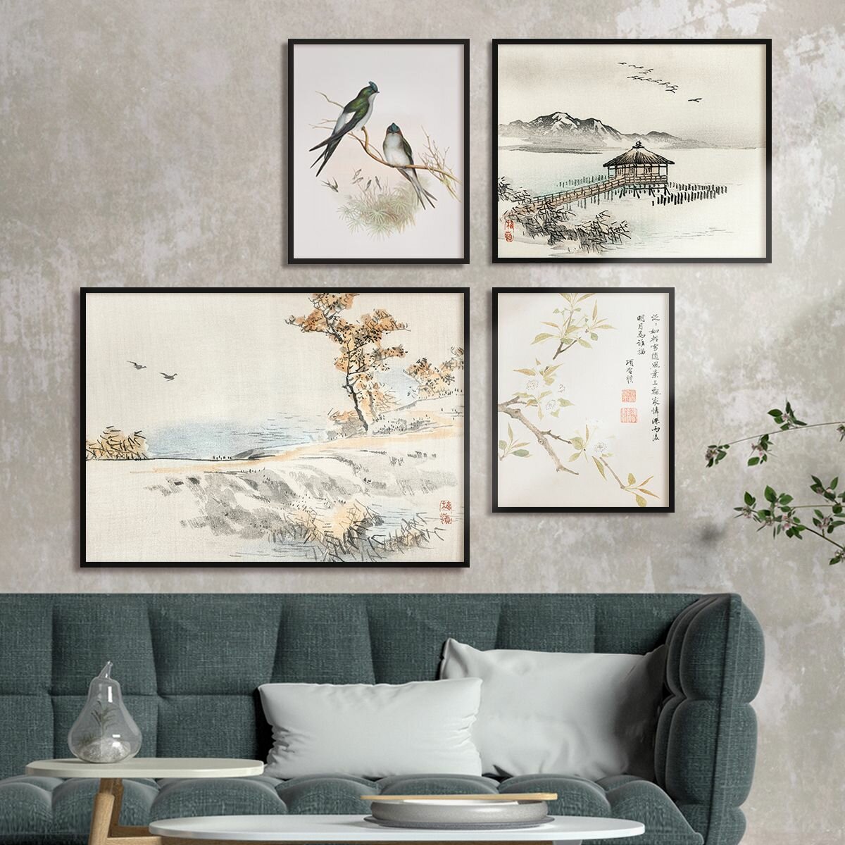 Постеры на стену для интерьера "Японская живопись" 4 шт, набор постеров, плакаты на стену, 28 Картин