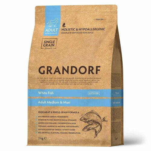 Сухой корм GRANDORF DOG White Fish MED&MAXI (белая рыба для собак средних и крупных пород) 10 кг.