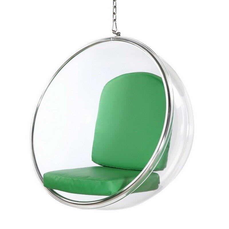 Кресло пузырь Bubble Chair, прозрачное подвесное размер 106 см (зеленый, кожа искусственная)