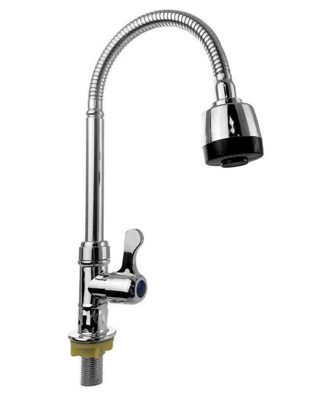 фото Кран на одну воду BRIMIX 663 хром гибкий излив металлокерамика