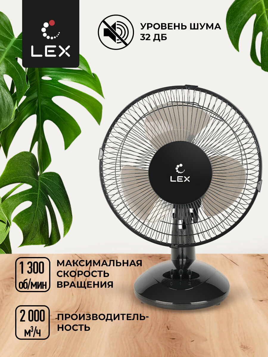 Вентилятор настольный LEX LXFC 8379, Мощность 30 Вт, размер лопастей 23 см, тип управления механический, 2 скорости вращения, поворот корпуса на 90*. - фотография № 3