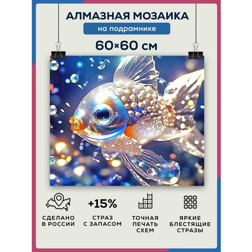 Алмазная мозаика 60x60 Серебряная рыбка на подрамнике