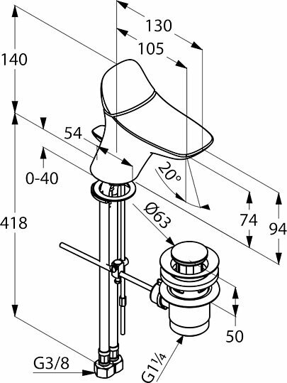 Kludi Ambienta Смеситель для раковины, 1 отверстие, 5,4х15,7хh18 см, цвет: хром глянцевый 530290575