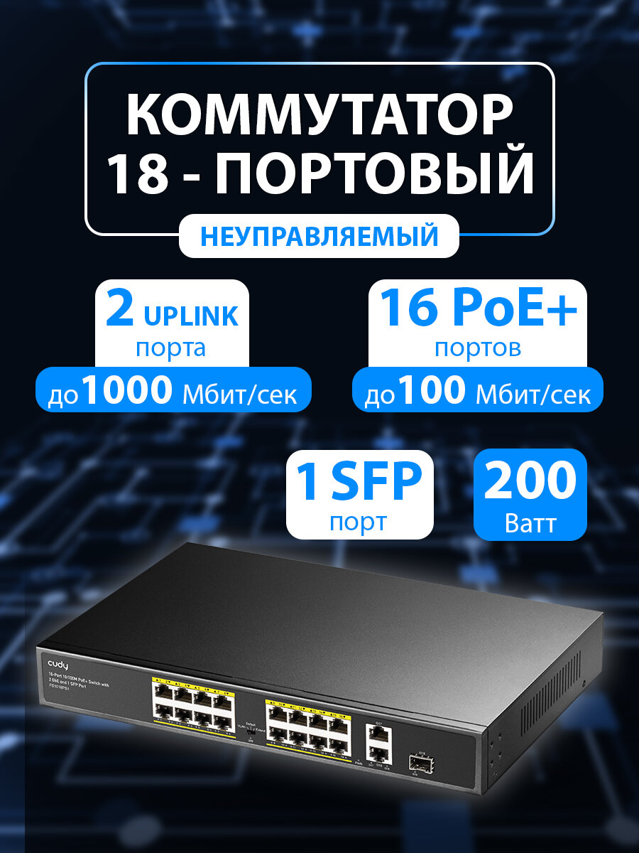 Сетевой коммутатор CUDY FS1018PS1 черный