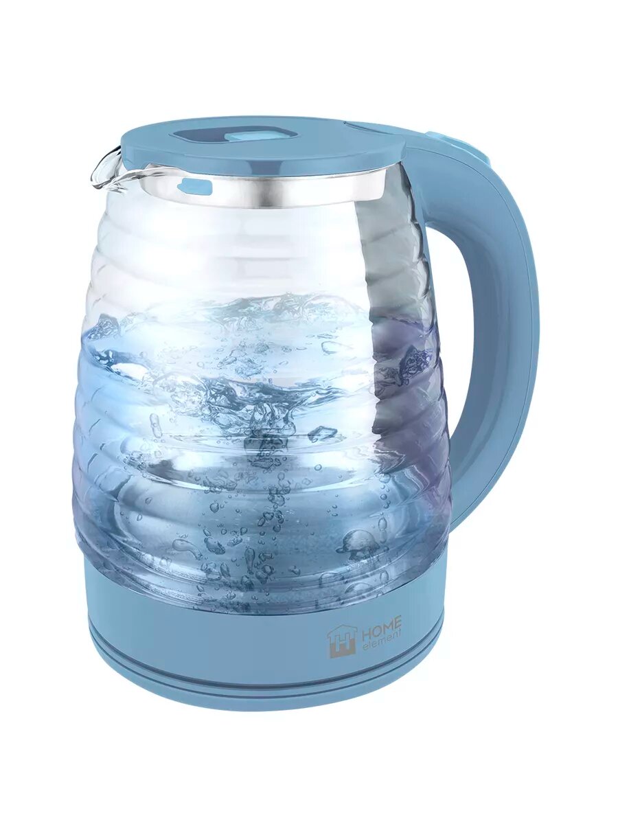 Электрический чайник HOME ELEMENT HE-KT2307 голубой стеклянный с подсветкой, 2л
