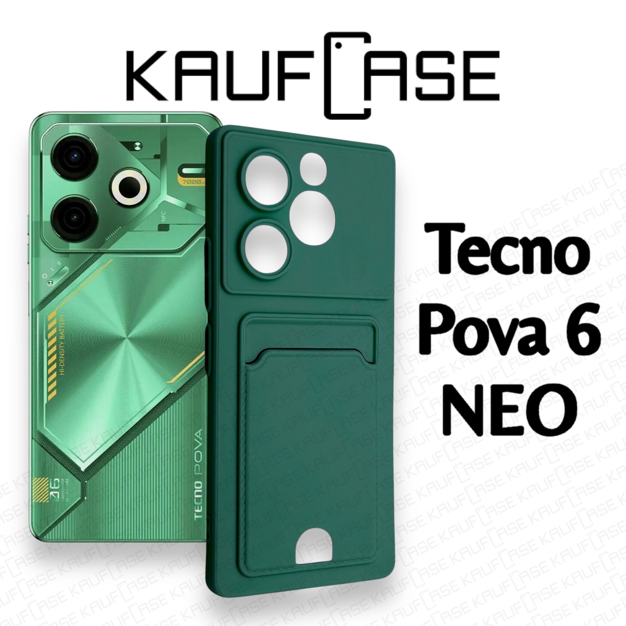 Силиконовый матовый чехол на Tecno Pova 6 NEO (6.78"), темно-зеленый. Карман для пластиковых карт — фото 1
