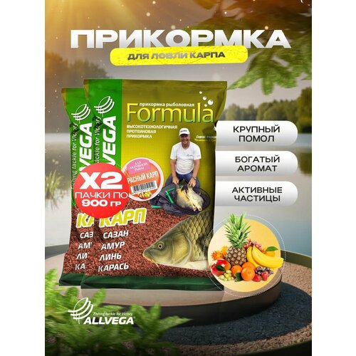 Прикормка для рыбалки Allvega Formula красный карп 2 пачки по 0.9 кг