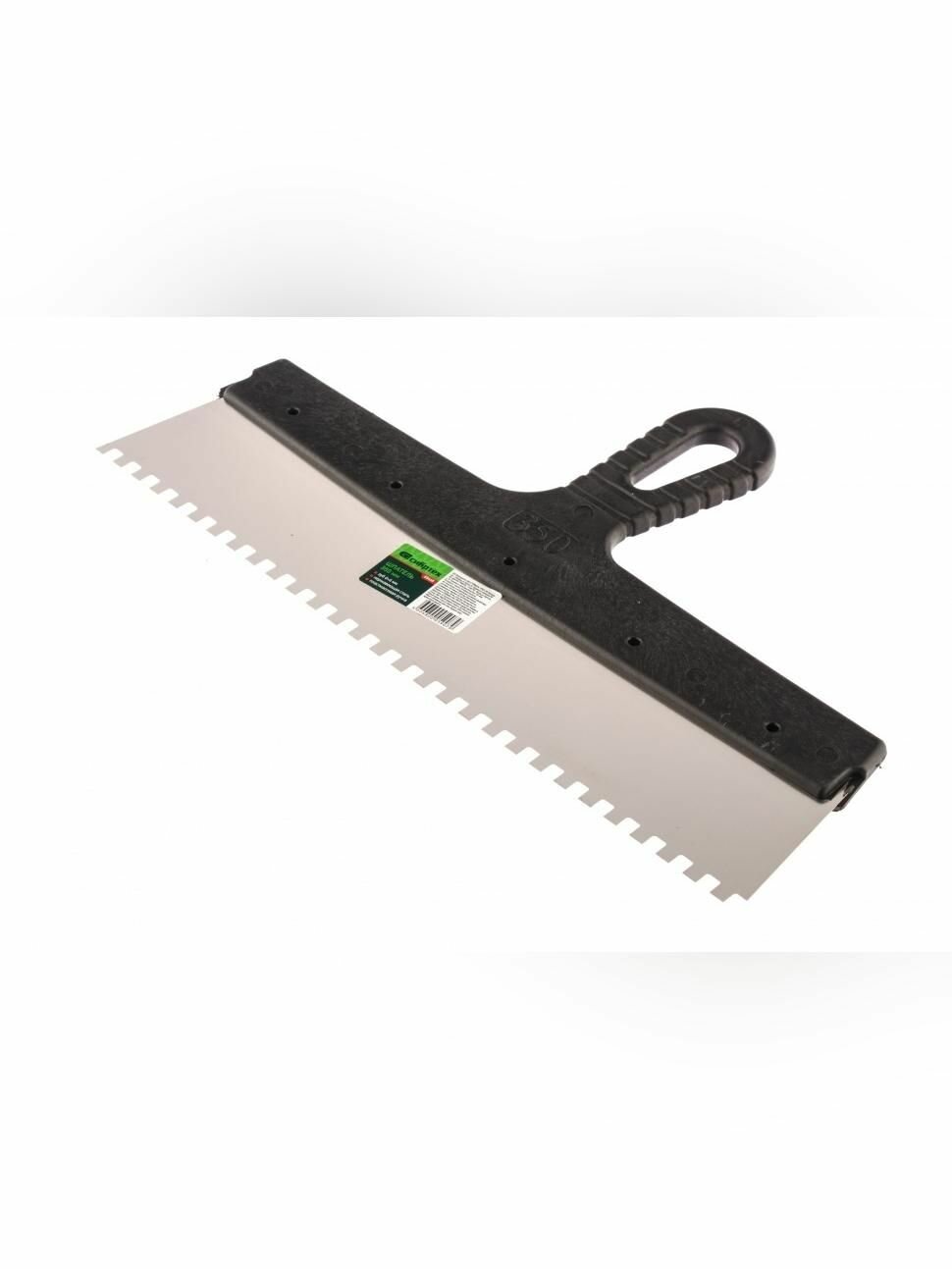 Шпатель из нержавеющей стали 350 мм зуб 6 х 6 мм пластмассовая ручка Сибртех 85468