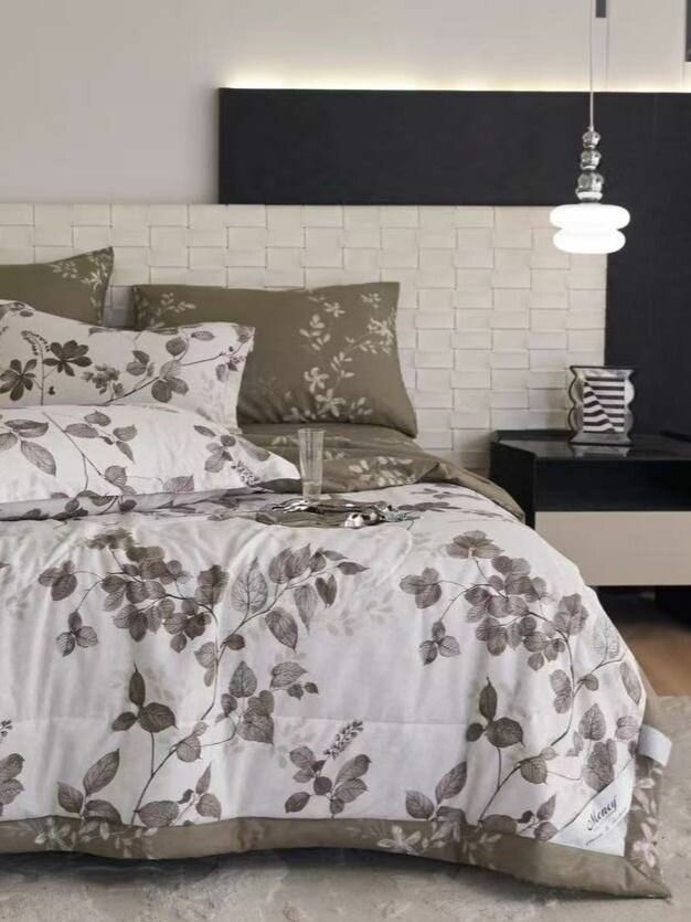 Постельное белье с одеялом евро с простыней на резике, хлопок 100% Сатин Mency Men-5B