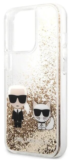 Lagerfeld для iPhone 13 Pro Max чехол Liquid glitter Karl & Choupette Hard Gold