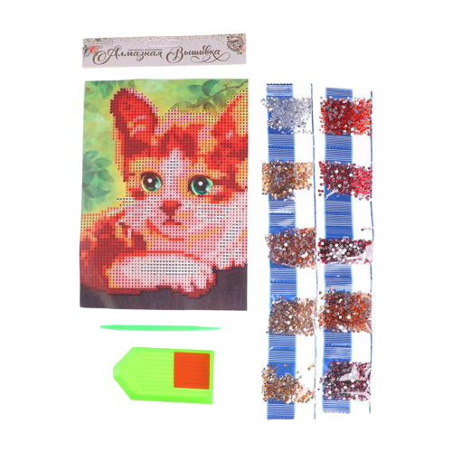 Купить Алмазная мозаика с частичным заполнением «Котёнок», 15 х 21 см. Набор для творчества, нет бренда