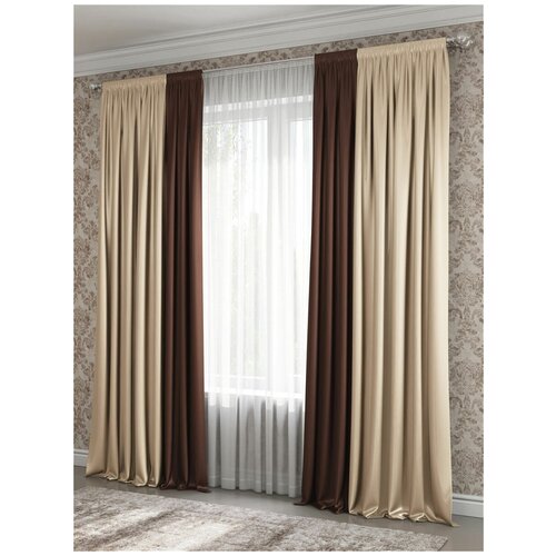 фото Комплект штор sola 134, бежевый, темно-коричневый, 180*270 см - 2 шт