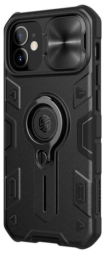Противоударный чехол с кольцом и защитой камеры Nillkin CamShield Armor Case для iPhone 12 Mini черный