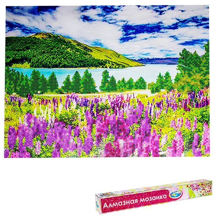 Алмазная мозаика без подрамника частичное заполнение «Пейзаж с озером» 40×50 см