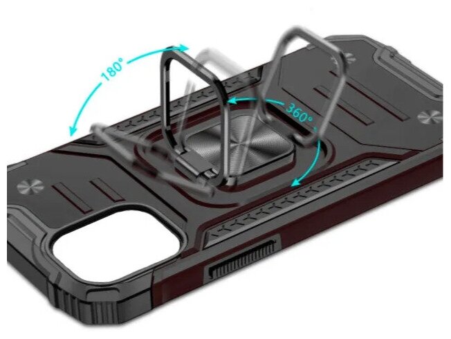 Противоударный чехол для Xiaomi Redmi 9A черный с пластиной для магнитного автодержателя и кольцом подставкой