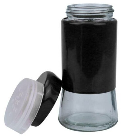 Солонка, перечница, емкость для соли и специй с крышкой, 11 см, черный - фотография № 2