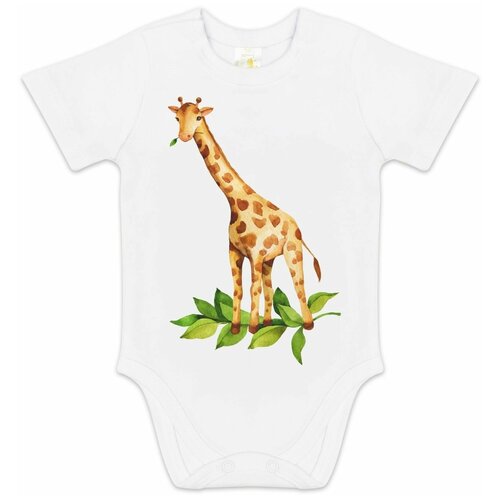 Боди с коротким рукавом/боди для новорожденных/белый боди с принтом Жираф/размер 60
