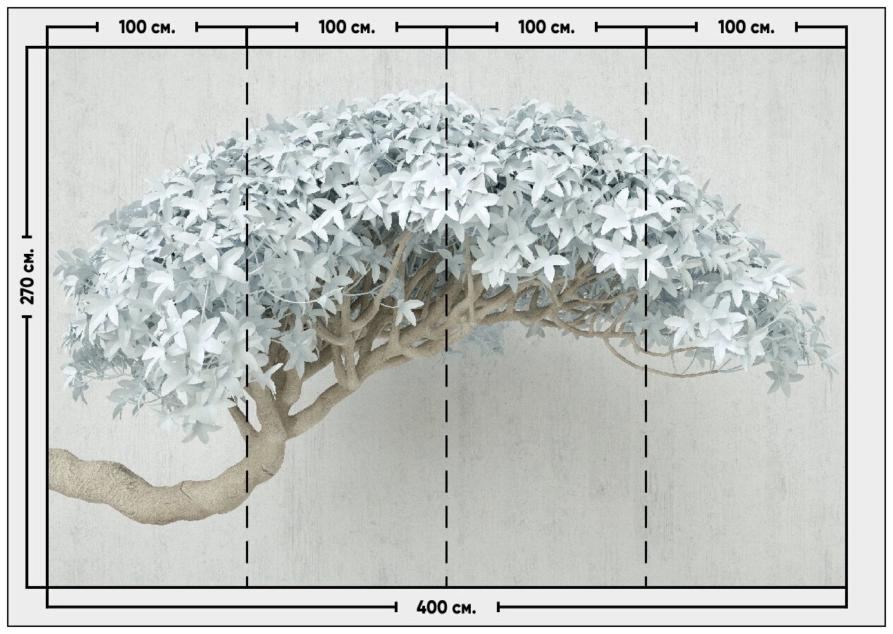 Фотообои / флизелиновые обои 3D Дерево с белыми листьями 4 x 2,7 м