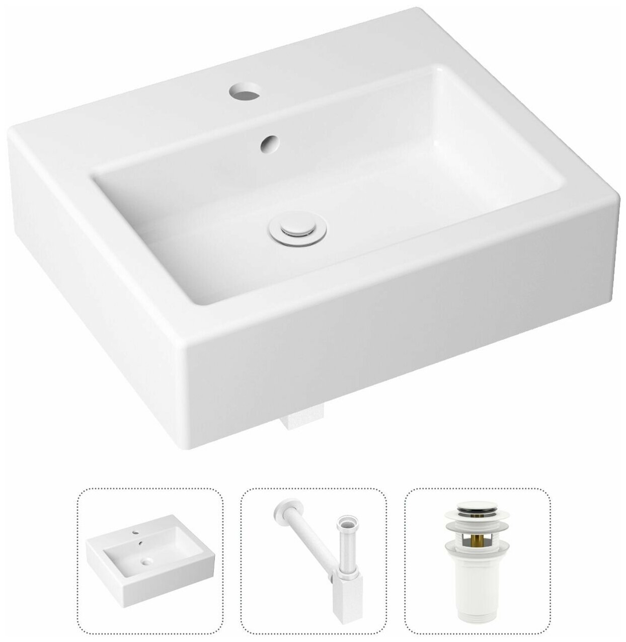 Накладная раковина в ванную Lavinia Boho Bathroom Sink 21520672 в комплекте 3 в 1: умывальник белый, донный клапан и сифон в цвете матовый белый - фотография № 1