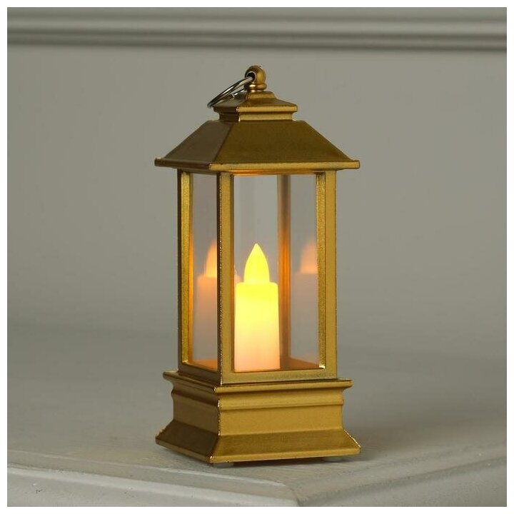 Фигура светодиодная "Фонарь цвет золото с 1 свечой", 13х5.5х5.5 см, 3хAG13, Т/белый