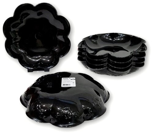 Тарелка / 6 штук / тарелка пластиковая / тарелка для закусок / диаметр 19,5 см / черный