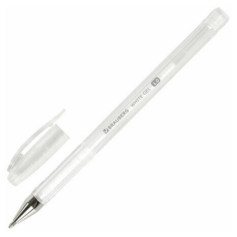 Ручка гелевая BRAUBERG "White Pastel", БЕЛАЯ, корпус прозрачный, узел 1 мм, линия письма 0,5 мм, 143417