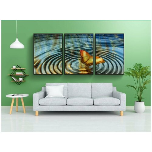 фото Модульный постер "коллаж, кольца, бабочка" 180x90 см. из 3х частей в тубусе, без рамки lotsprints