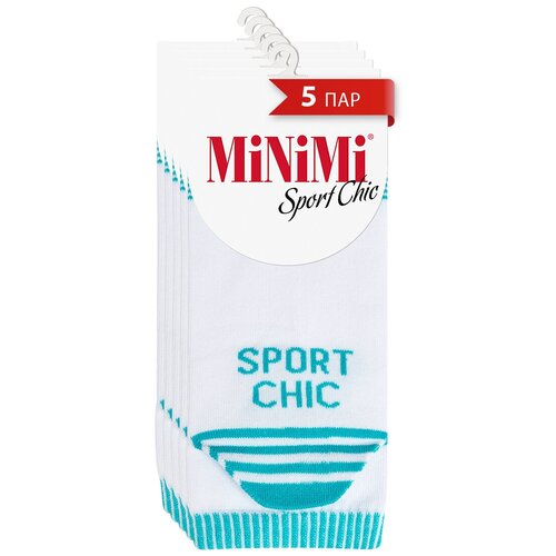 Носки женские MINIMI MINI SPORT CHIC 4302, короткие, с принтом, хлопок, спортивные, летние, 3Bianco/2Blu Scuro 35-38. Набор - 5 шт