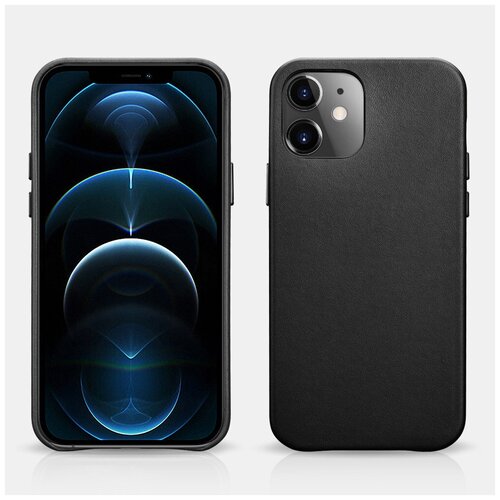 фото Чехол icarer для iphone 12/12 pro из натуральной кожи, black