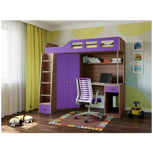фото Adeta кровать-чердак астра 7 дуб шамони/фиолетовый