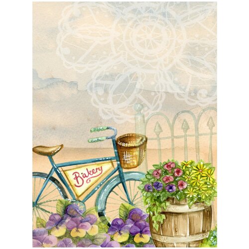 фото Постер на холсте велосипед и цветы 60см. x 80см. твой постер