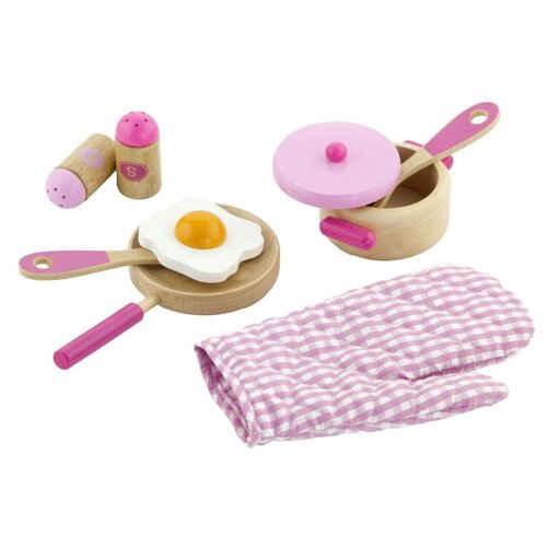 Детский кухонный набор Игрушечная посуда из дерева, розовый (50116) деревянные кухонные игрушки высококлассные кулинарные горшки монтессори набор миниатюрных предметов детские ролевые игры хобби