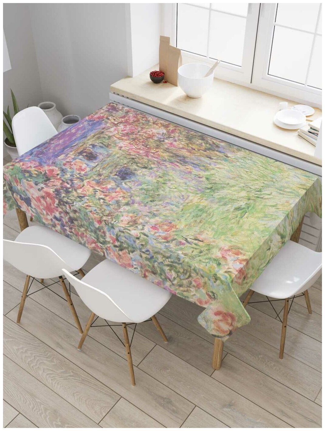 Скатерть прямоугольная JoyArty на кухонный стол "Цветочный сад" из оксфорда, 120x145 см