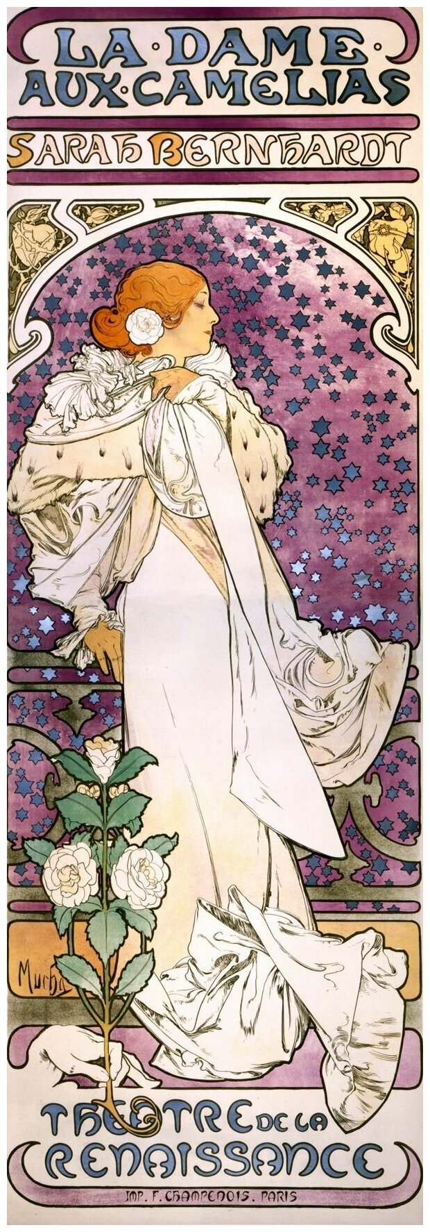 Репродукция на холсте Дама с камелиями (Lady of the Camellias) Муха Альфонс Мариа 30см. x 88см.