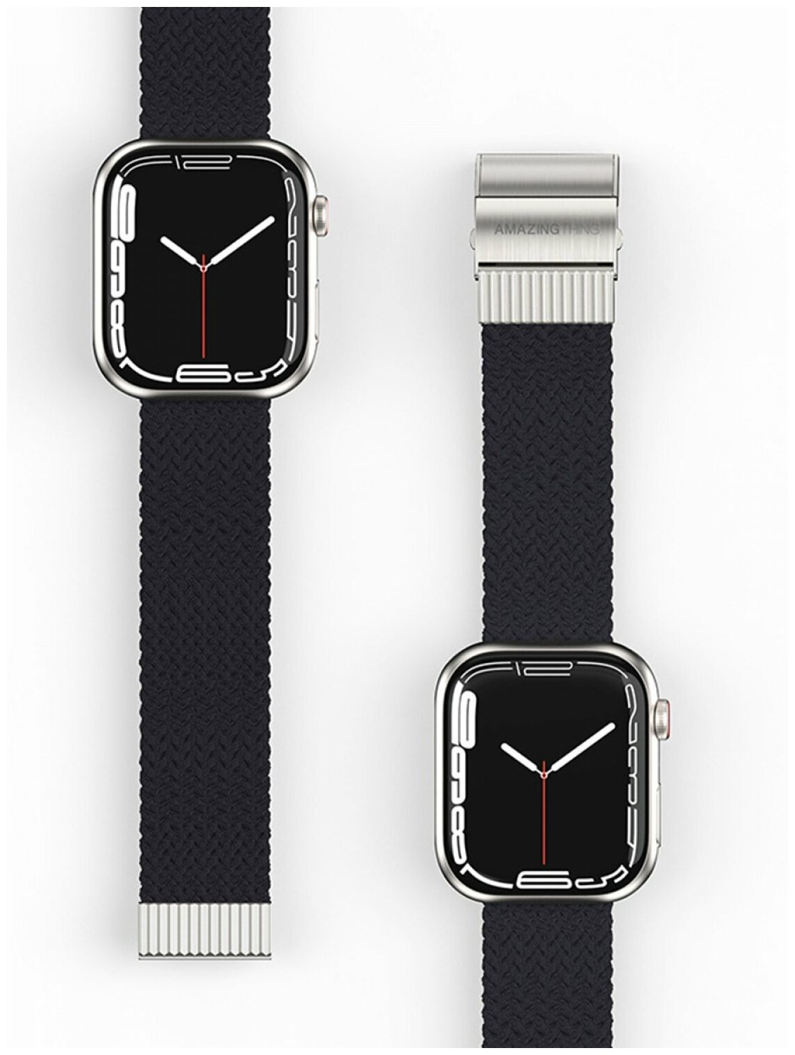 Ремешок для Apple Watch 45mm Amazingthing Weave Black, сменный тканевый браслет для умных часов Эпл Вотч, плетёный для наручных часов Watch 3/4/5/SE/6