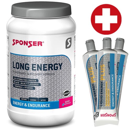 Изотоник SPONSER LONG ENERGY 10% + 3 x LIQUID ENERGY PLUS 70 г 1200 г, Ягодный