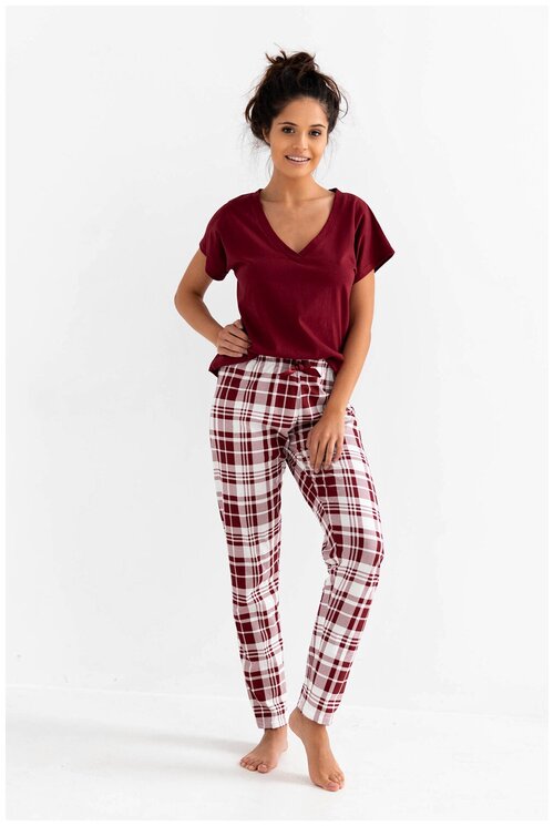 Пижама Sensis, брюки, футболка, размер S, бордовый