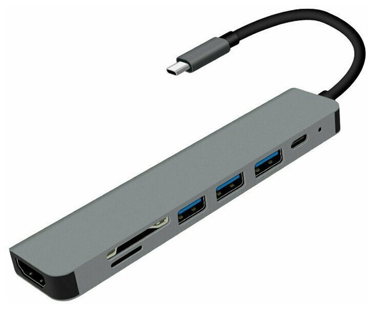 Переходник 7 в 1 Type-C to HDMI USB 30*3 SD/TF Type-C для Macbook