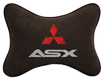 Автомобильная подушка на подголовник алькантара Coffee c логотипом автомобиля MITSUBISHI ASX