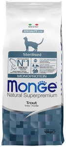 Сухой корм для стерилизованных кошек Monge Natural Superpremium, профилактика избыточного веса, с форелью 10 кг