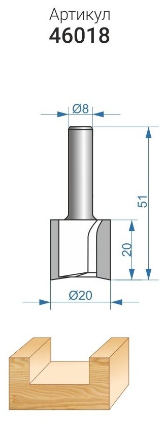 Фреза пазовая прямая (20х51 мм; хвостовик 8 мм) по дереву Энкор 46018 - фотография № 7