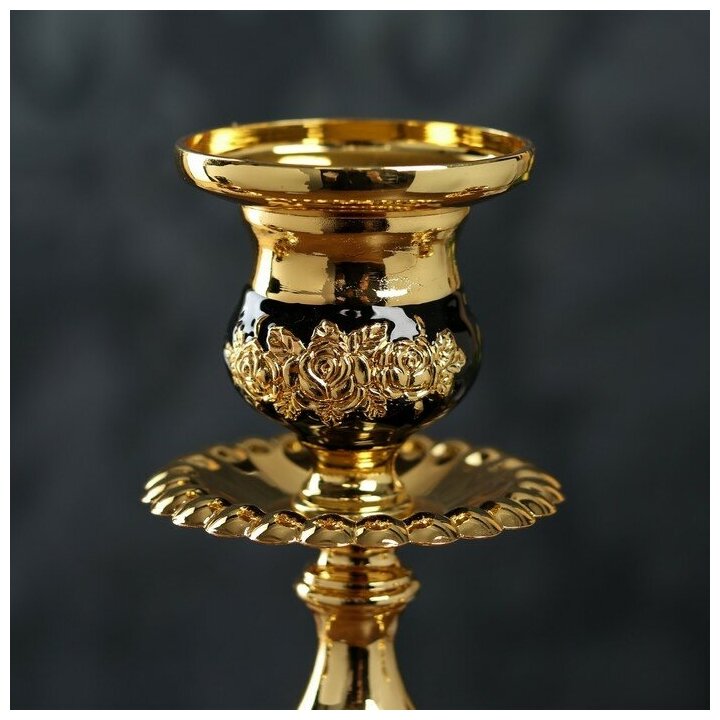 Подсвечник металл на 3 свечи "Розарий" золото, чёрная эмаль 35,5х32х12 см - фотография № 8