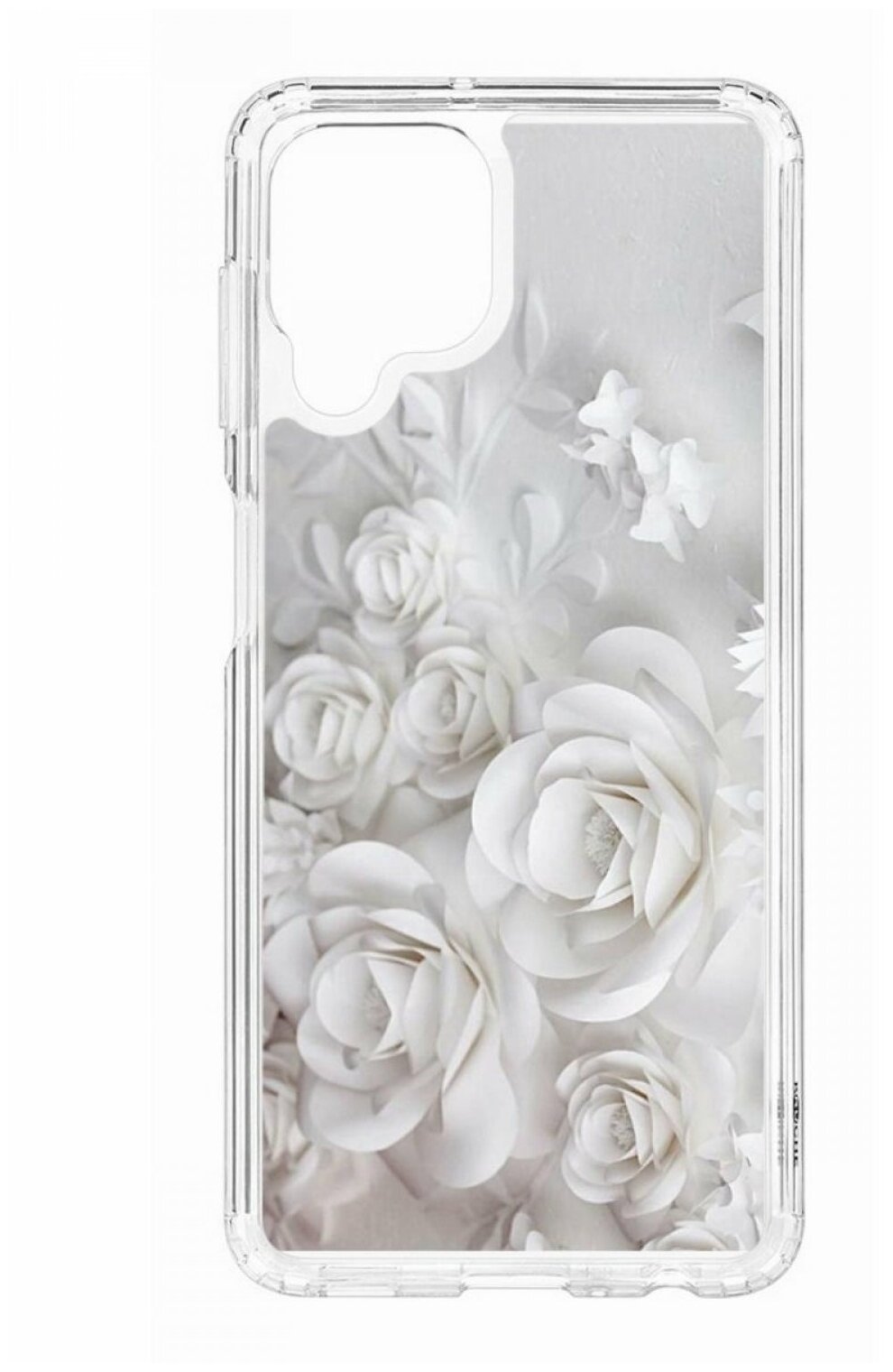 Чехол для Samsung Galaxy A22 Kruche Print White roses, пластиковая накладка, силиконовый бампер с защитой камеры, защитный прозрачный кейс с рисунком