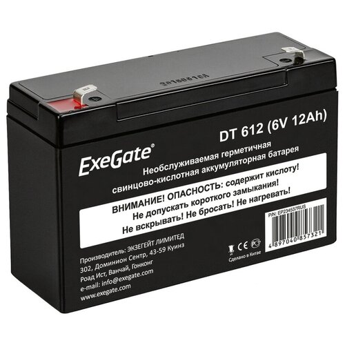 Аккумуляторная батарея ExeGate DT 612 (6V 12Ah, клеммы F1) аккумуляторная батарея exegate gp6120 6v 12ah клеммы f1