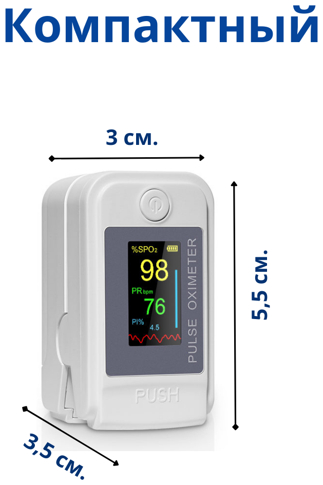 Пульсоксиметр (оксиметр) цифровой на палец. Сатурация и Частота пульса. QQZM