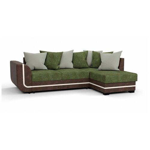 фото Угловой диван чикаго люкс велюр зеленый + экокожа коричневый. спальное место: 191/143 диваны и кровати