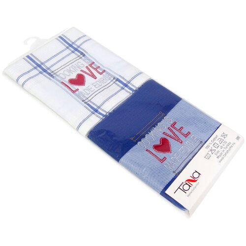 фото Tana home collection кухонное полотенце love цвет: белый, синий (45х70 см - 2 шт) br42055