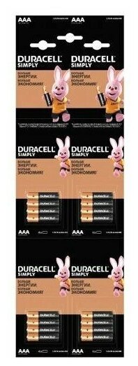 Батарейка AAA щелочная Duracell LR3-16(4*4)BL Basic Simply отрывные